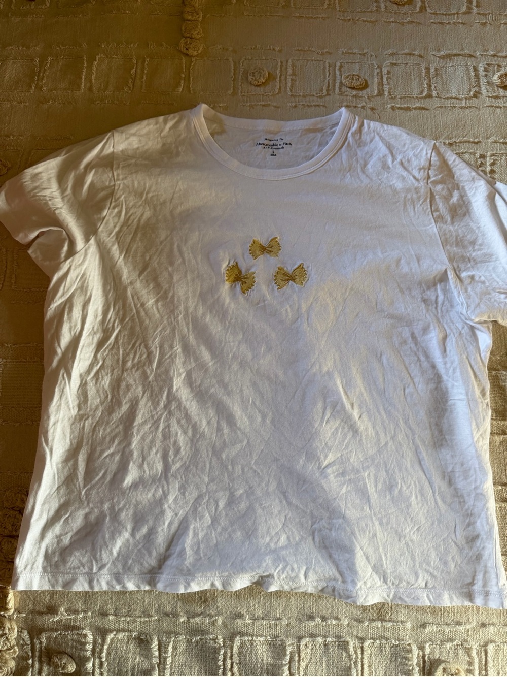 Abercrombie & Fitch White Tee with Gold Butterfly Embroidery